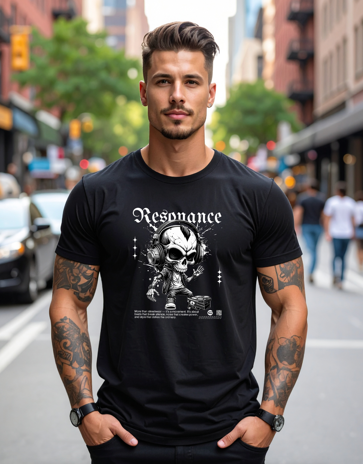 RESONANCE Skull DJ – Black Collection T-Shirt (Monochrome Drip Edition) 💀🎧