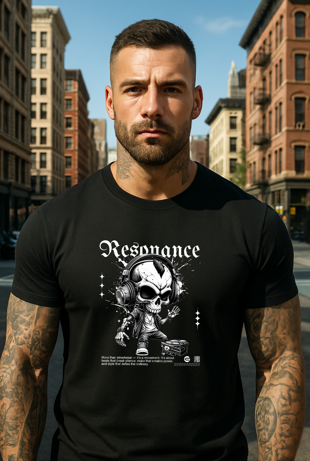 RESONANCE Skull DJ – Black Collection T-Shirt (Monochrome Drip Edition) 💀🎧