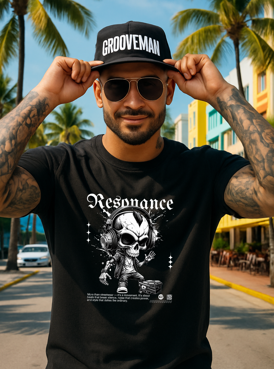 RESONANCE Skull DJ – Black Collection T-Shirt (Monochrome Drip Edition) 💀🎧