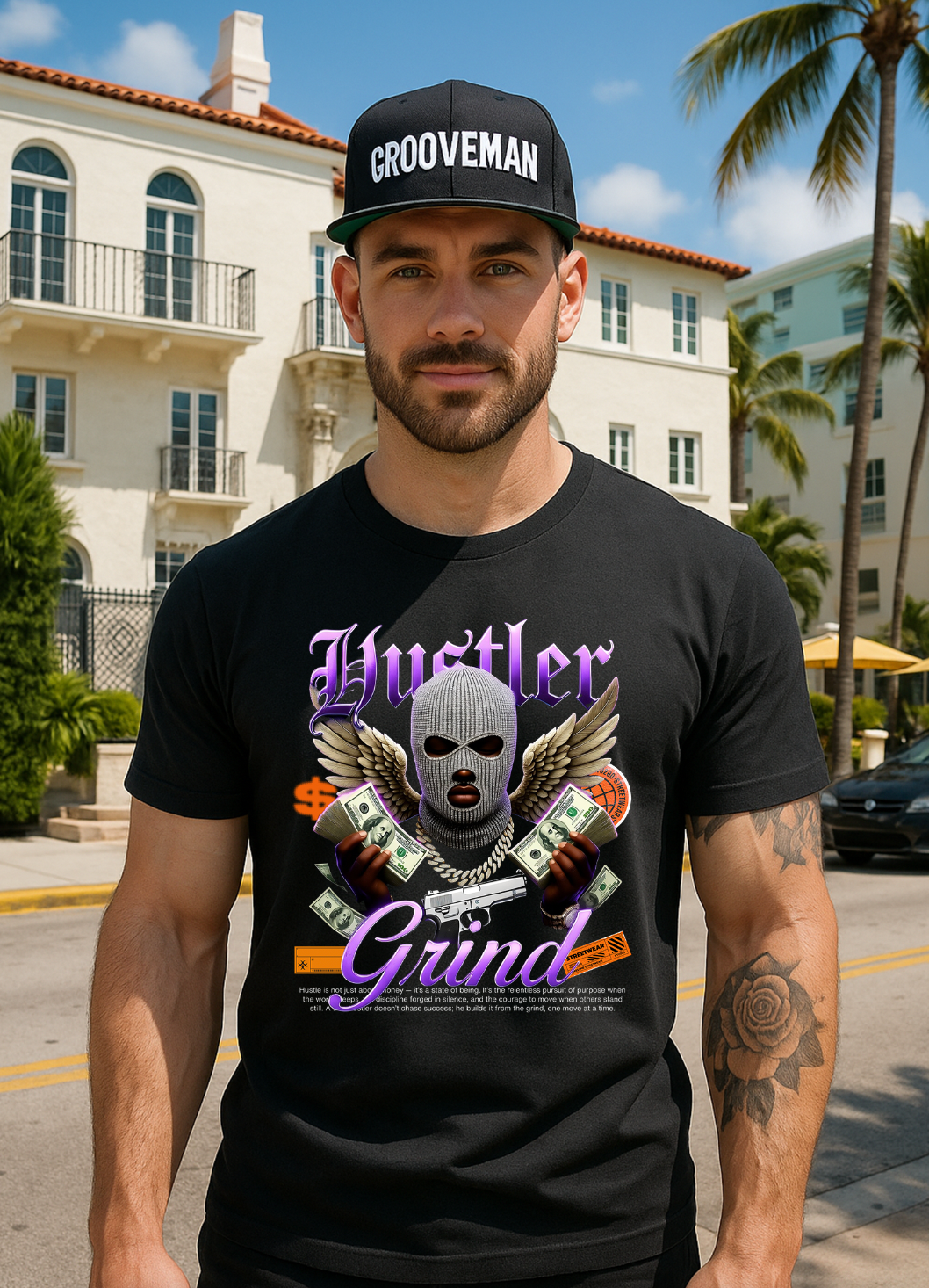 Grooveman™ “Hustler Grind Angel” Graphic T-Shirt – Exclusive Streetwear Edition 🪽💸
