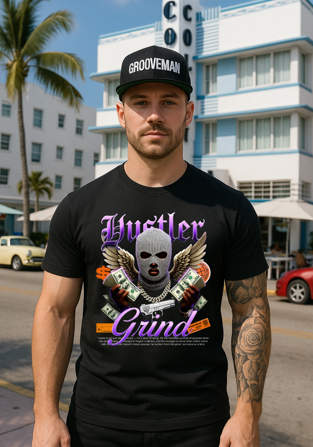 Grooveman™ “Hustler Grind Angel” Graphic T-Shirt – Exclusive Streetwear Edition 🪽💸