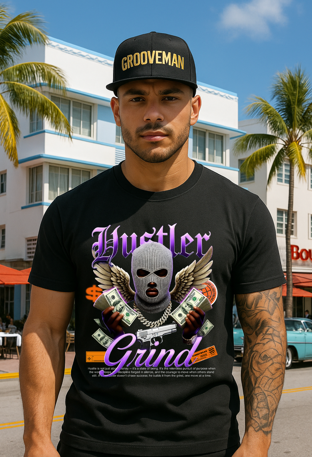 Grooveman™ “Hustler Grind Angel” Graphic T-Shirt – Exclusive Streetwear Edition 🪽💸