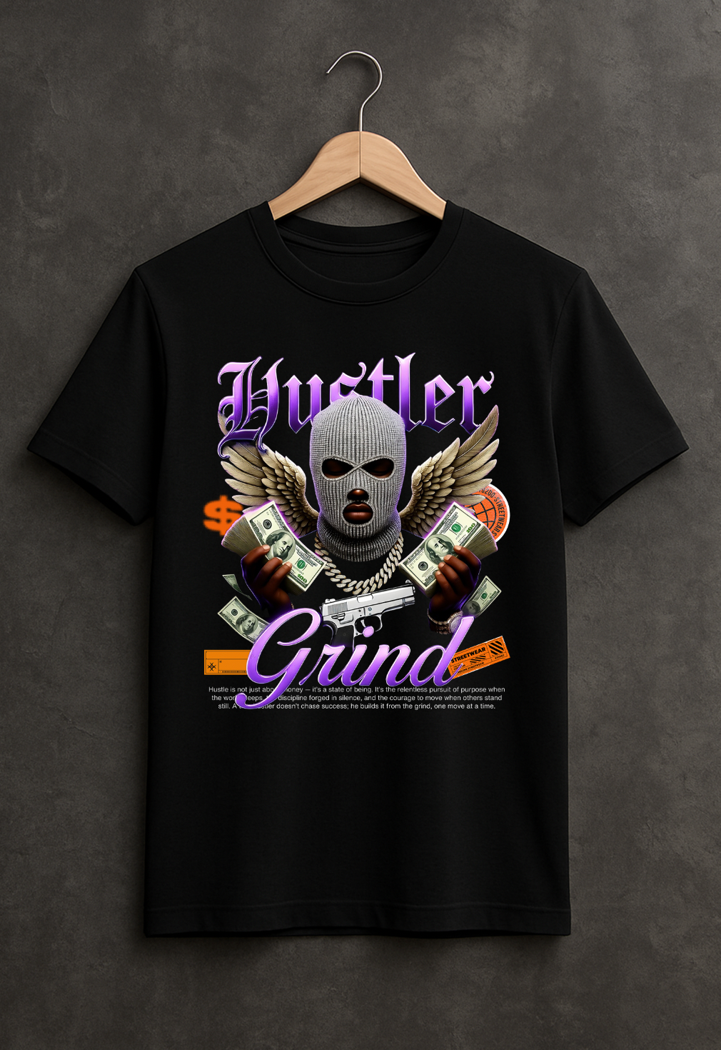 Grooveman™ “Hustler Grind Angel” Graphic T-Shirt – Exclusive Streetwear Edition 🪽💸