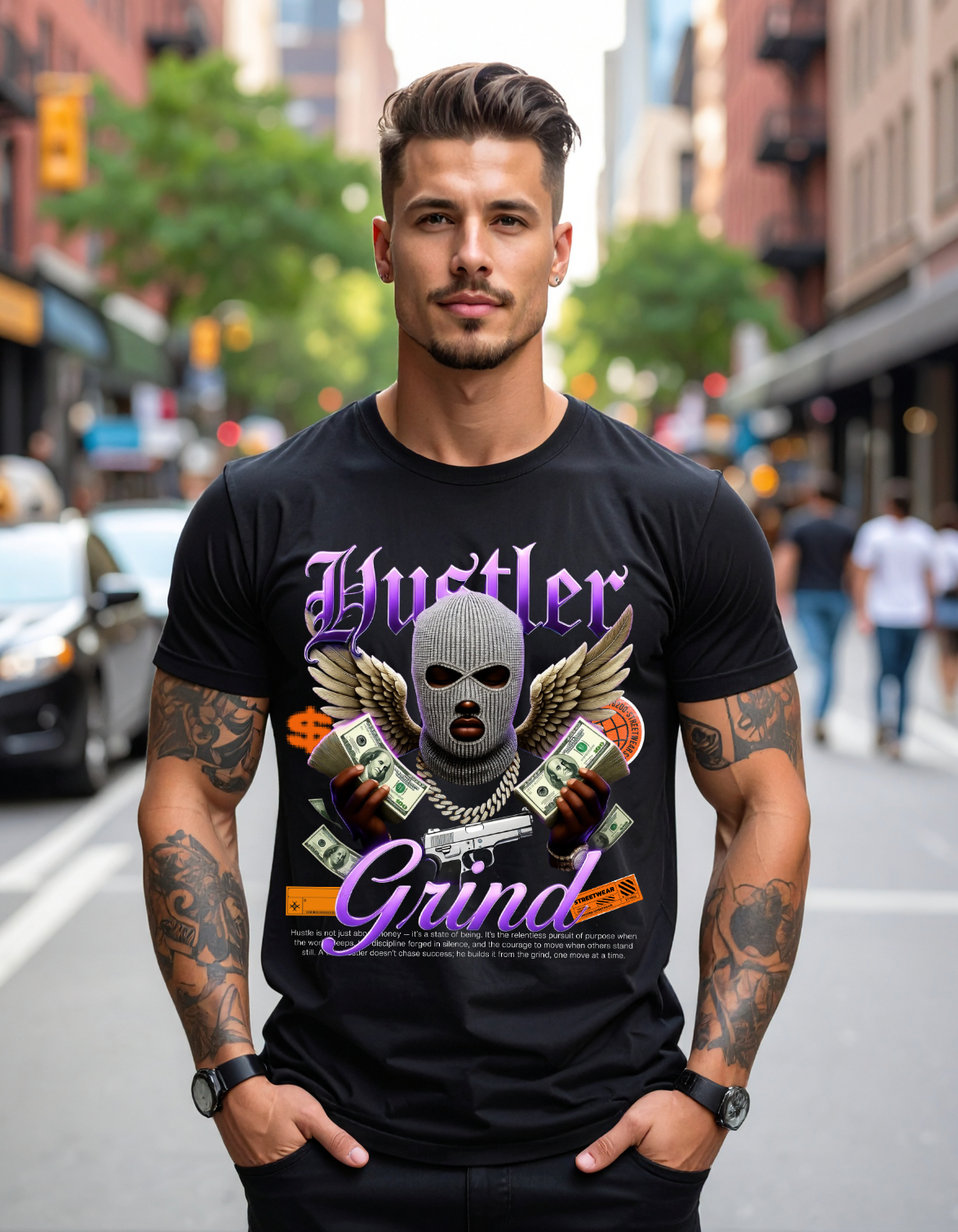 Grooveman™ “Hustler Grind Angel” Graphic T-Shirt – Exclusive Streetwear Edition 🪽💸