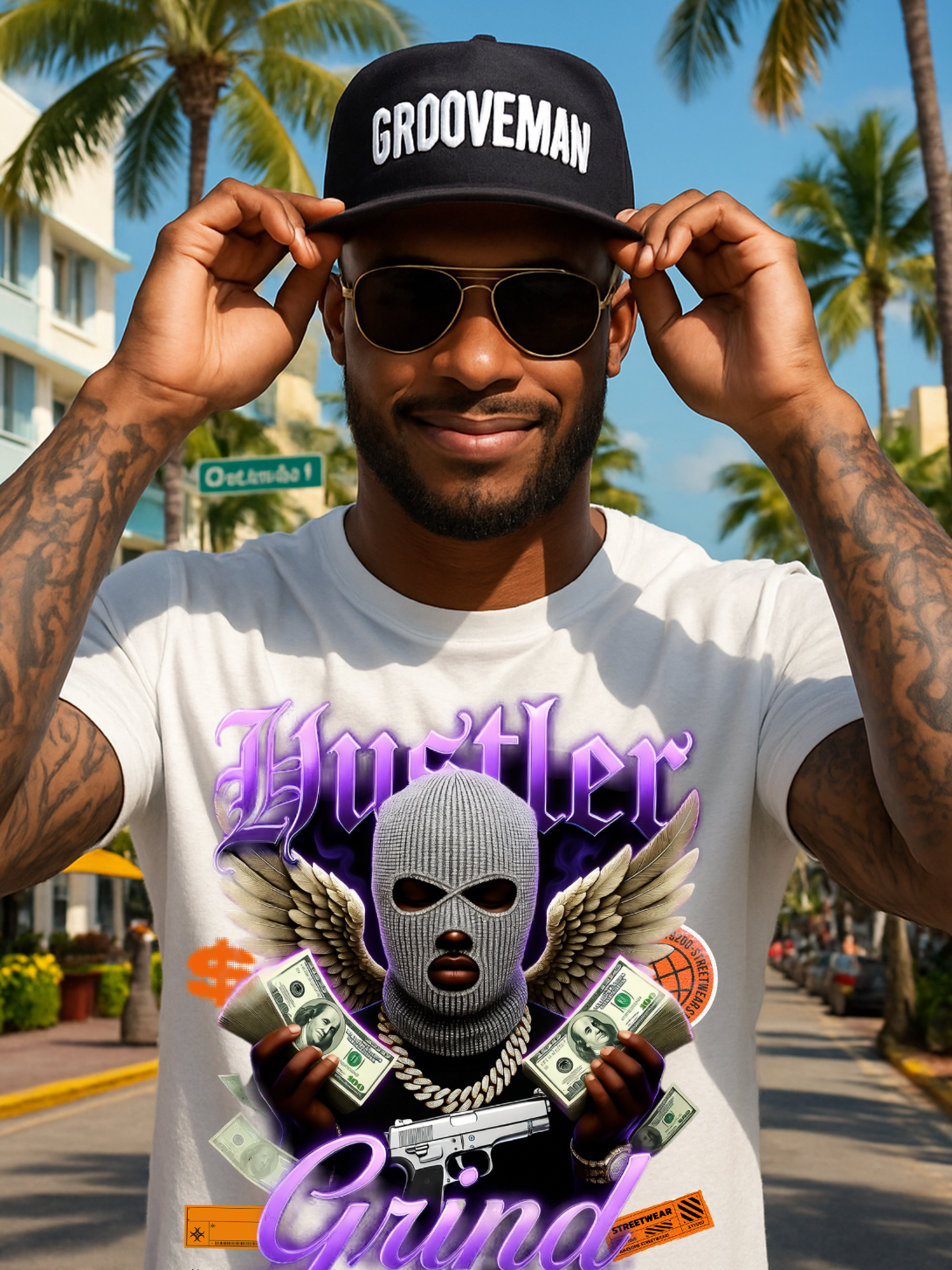 Grooveman™ “Hustler Grind Angel” Graphic T-Shirt – Exclusive Streetwear Edition 🪽💸