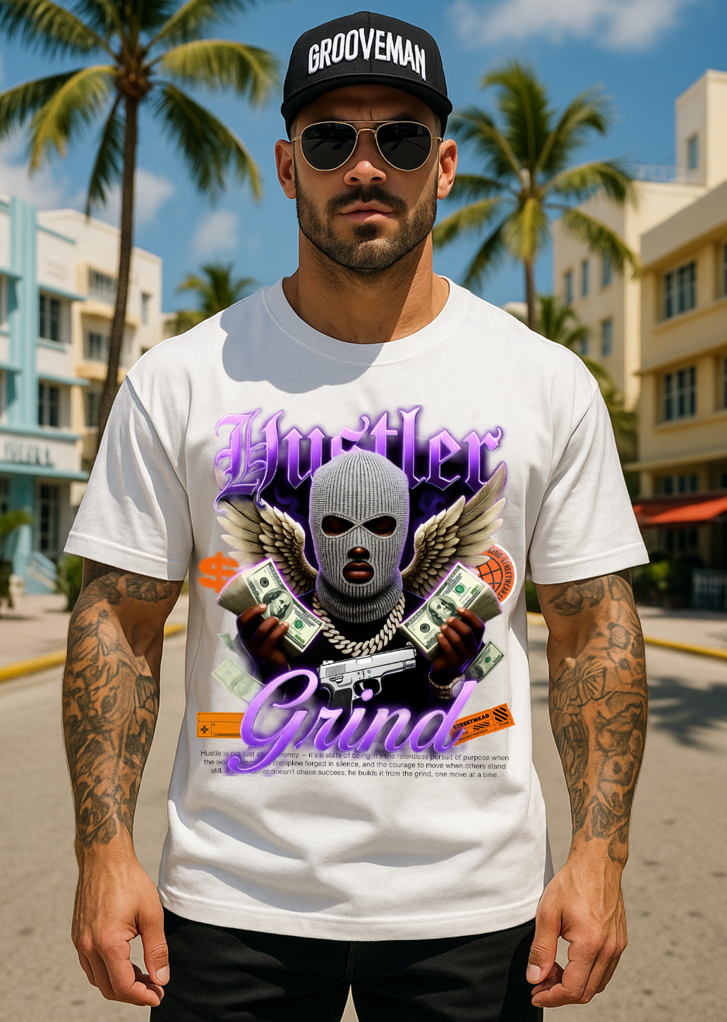 Grooveman™ “Hustler Grind Angel” Graphic T-Shirt – Exclusive Streetwear Edition 🪽💸