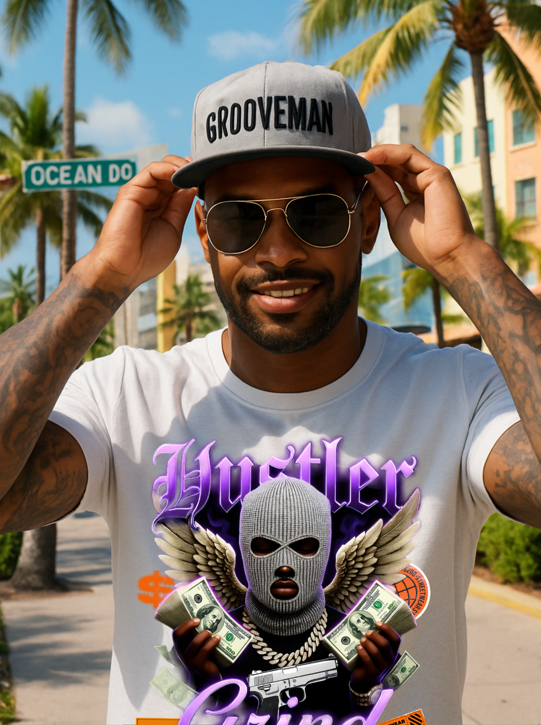 Grooveman™ “Hustler Grind Angel” Graphic T-Shirt – Exclusive Streetwear Edition 🪽💸