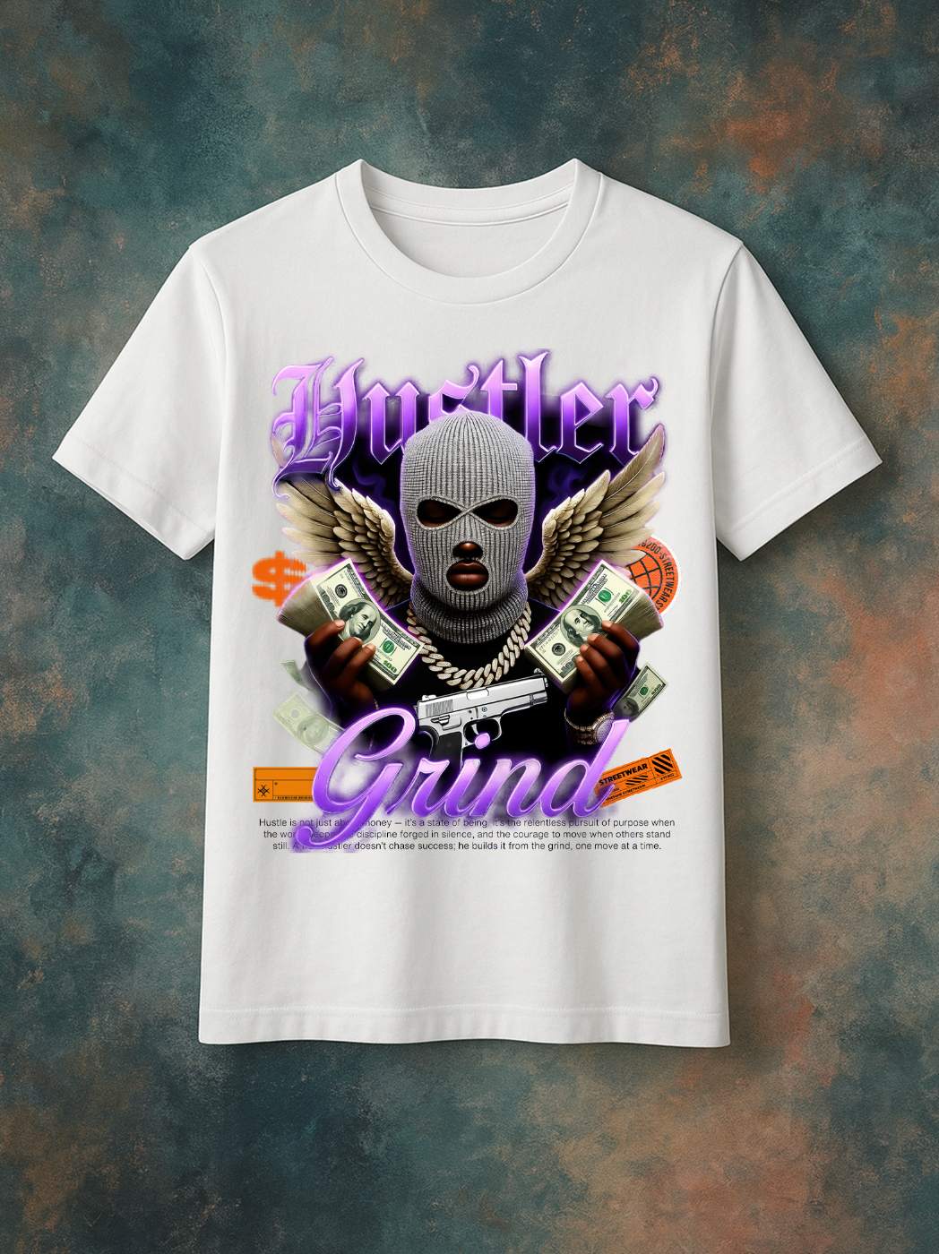 Grooveman™ “Hustler Grind Angel” Graphic T-Shirt – Exclusive Streetwear Edition 🪽💸