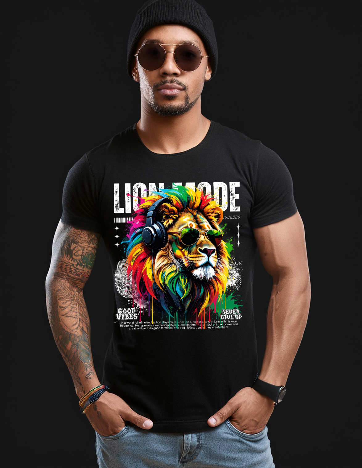 Grooveman™ “Lion Mode” T-Shirt – Reggae Power & Street Vibes Edition 🦁🎧