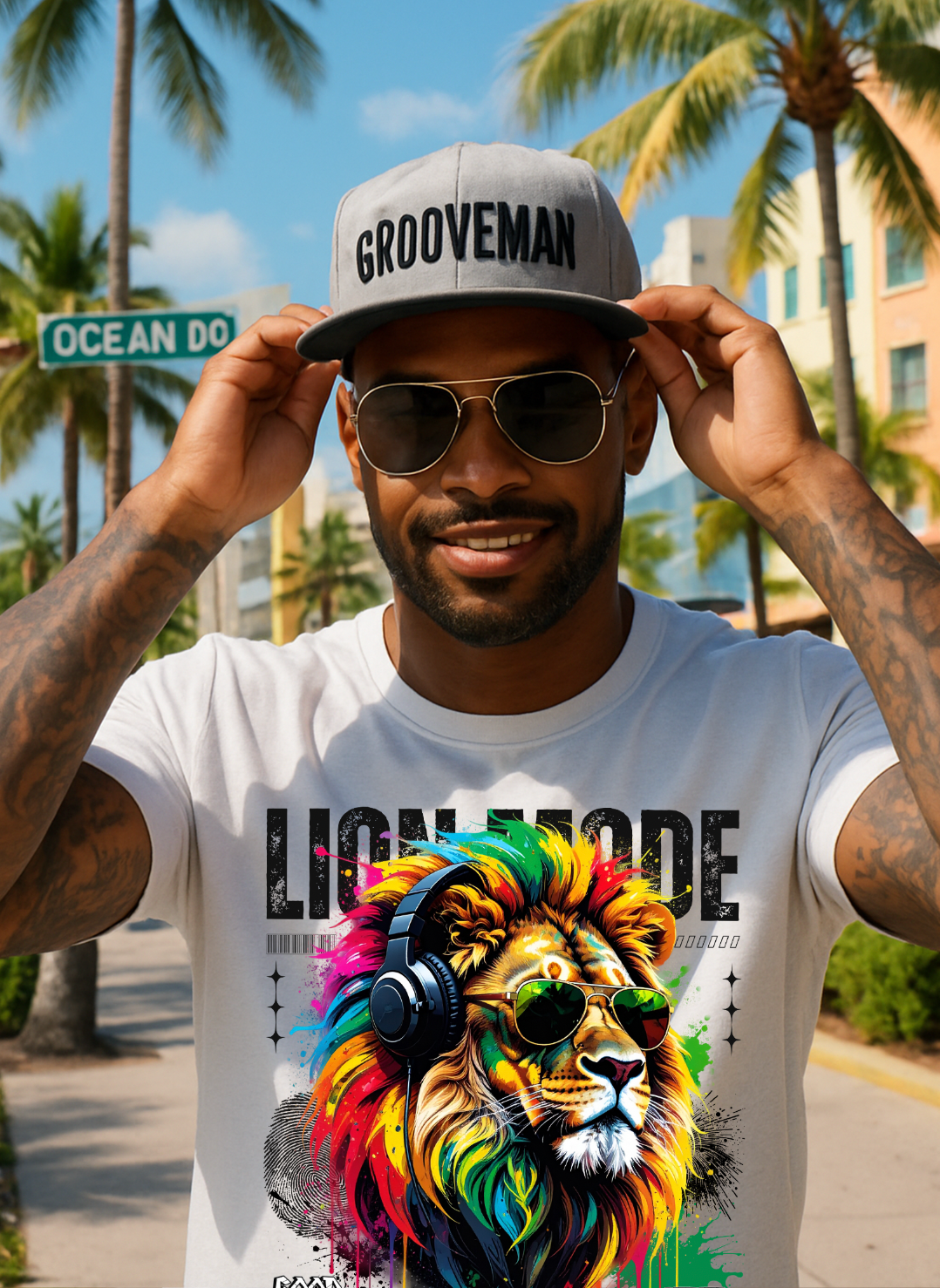 Grooveman™ “Lion Mode” T-Shirt – Reggae Power & Street Vibes Edition 🦁🎧