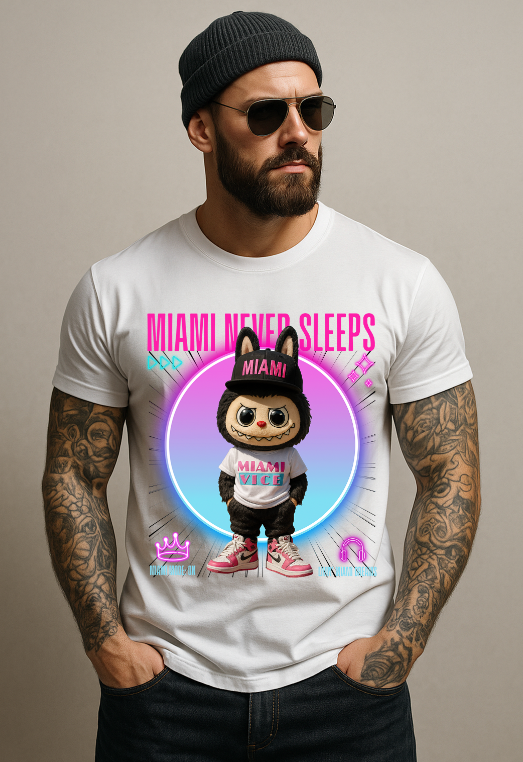 Miami Never Sleeps – Grooveman Miami Vice Tee 💗💙