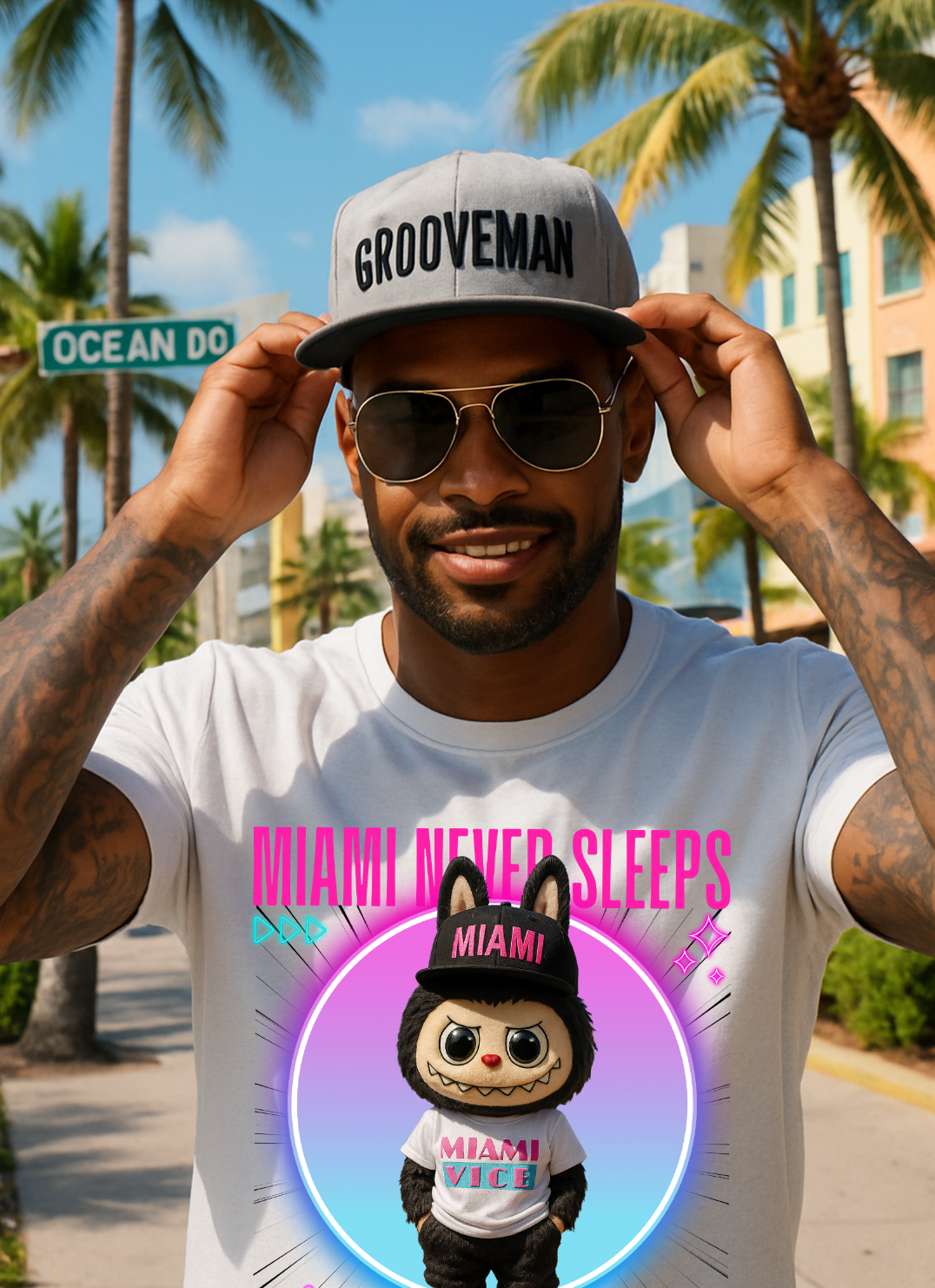 Miami Never Sleeps – Grooveman Miami Vice Tee 💗💙