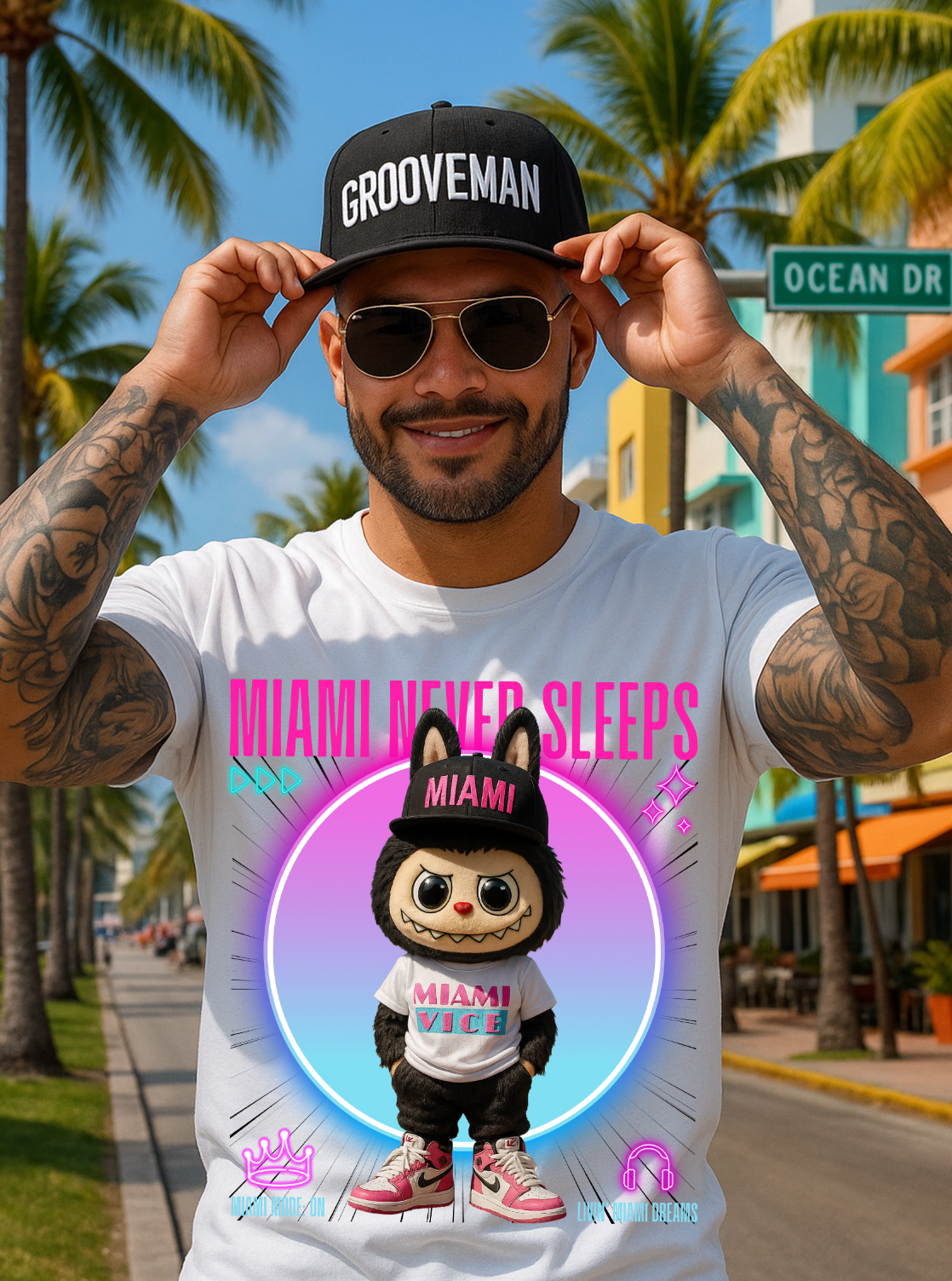 Miami Never Sleeps – Grooveman Miami Vice Tee 💗💙