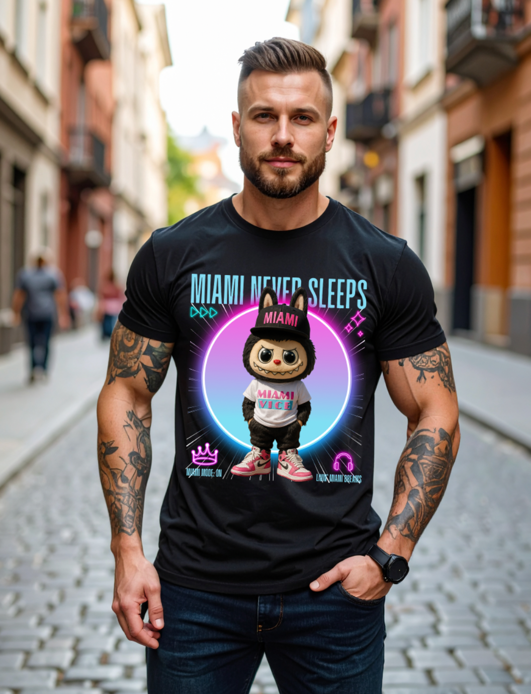 Miami Never Sleeps – Grooveman Miami Vice Tee 💗💙