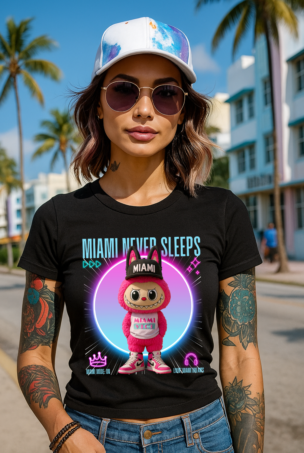 Miami Never Sleeps – Groovegirl Miami Vice Tee 💗💙