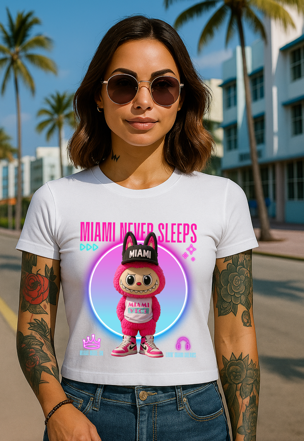 Miami Never Sleeps – Groovegirl Miami Vice Tee 💗💙