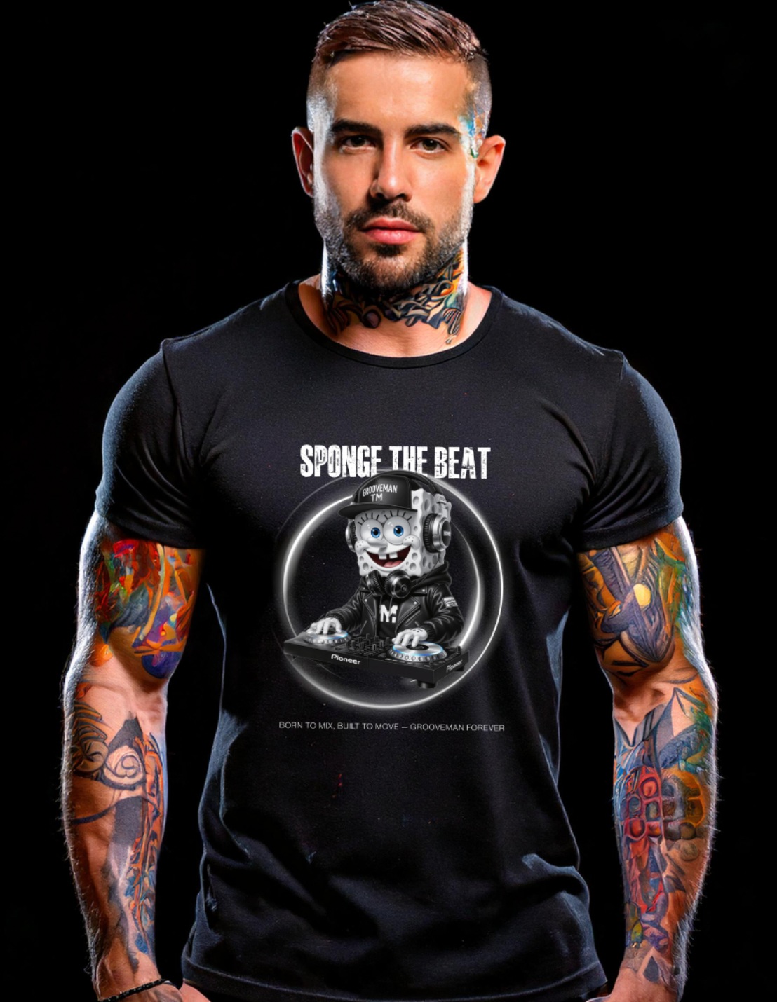 Grooveman™ – Sponge The Beat DJ Black Collection Tee (Limited Drop)