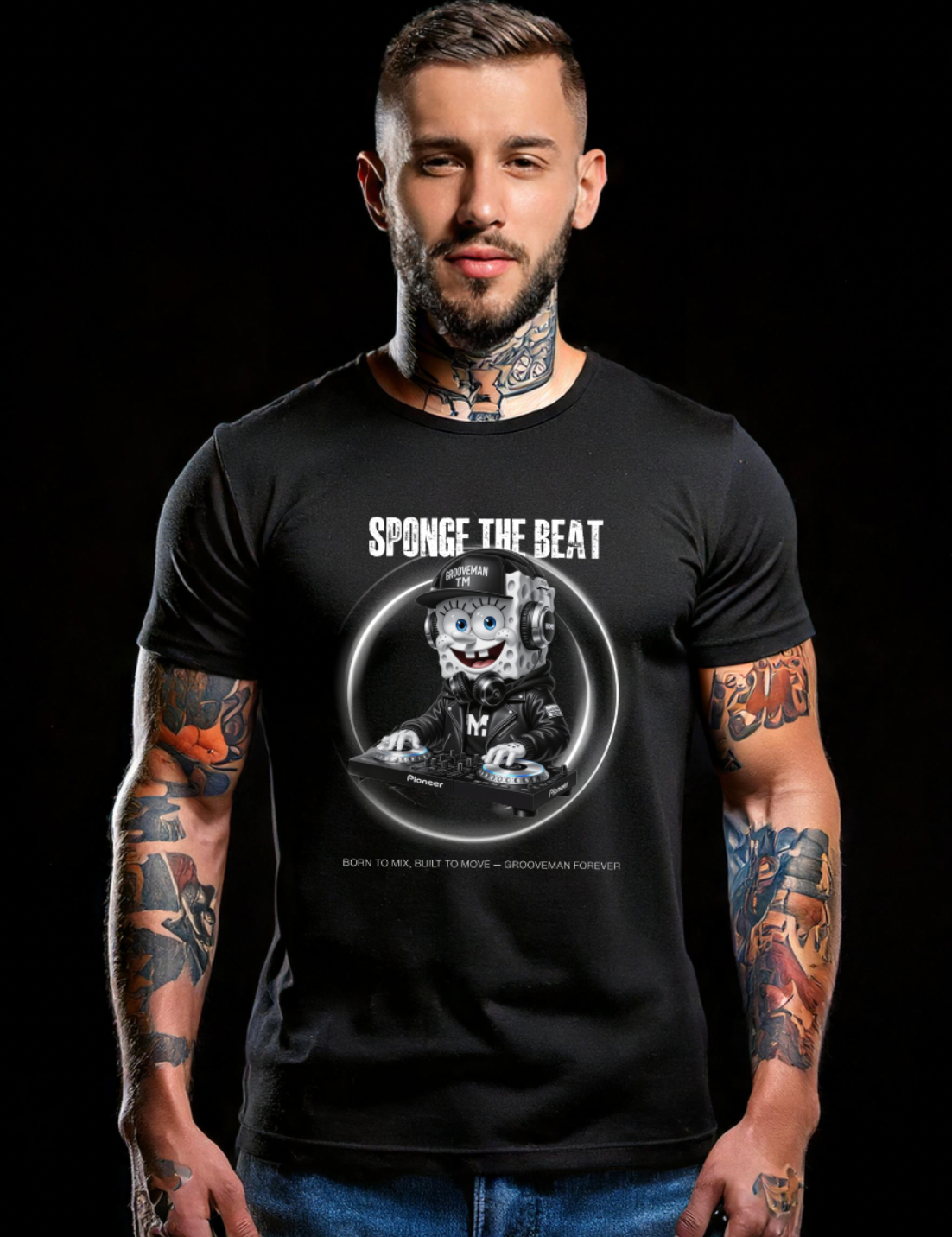 Grooveman™ – Sponge The Beat DJ Black Collection Tee (Limited Drop)