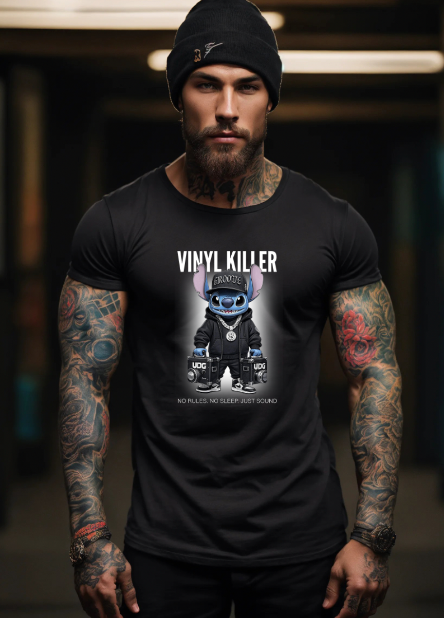 Grooveman Black Collection — Vinyl Killer Stitch DJ T-Shirt