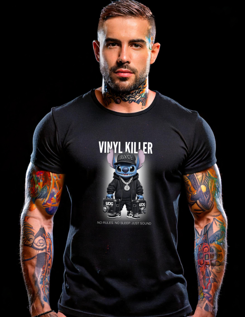 Grooveman Black Collection — Vinyl Killer Stitch DJ T-Shirt