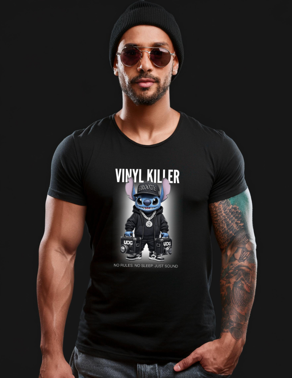 Grooveman Black Collection — Vinyl Killer Stitch DJ T-Shirt