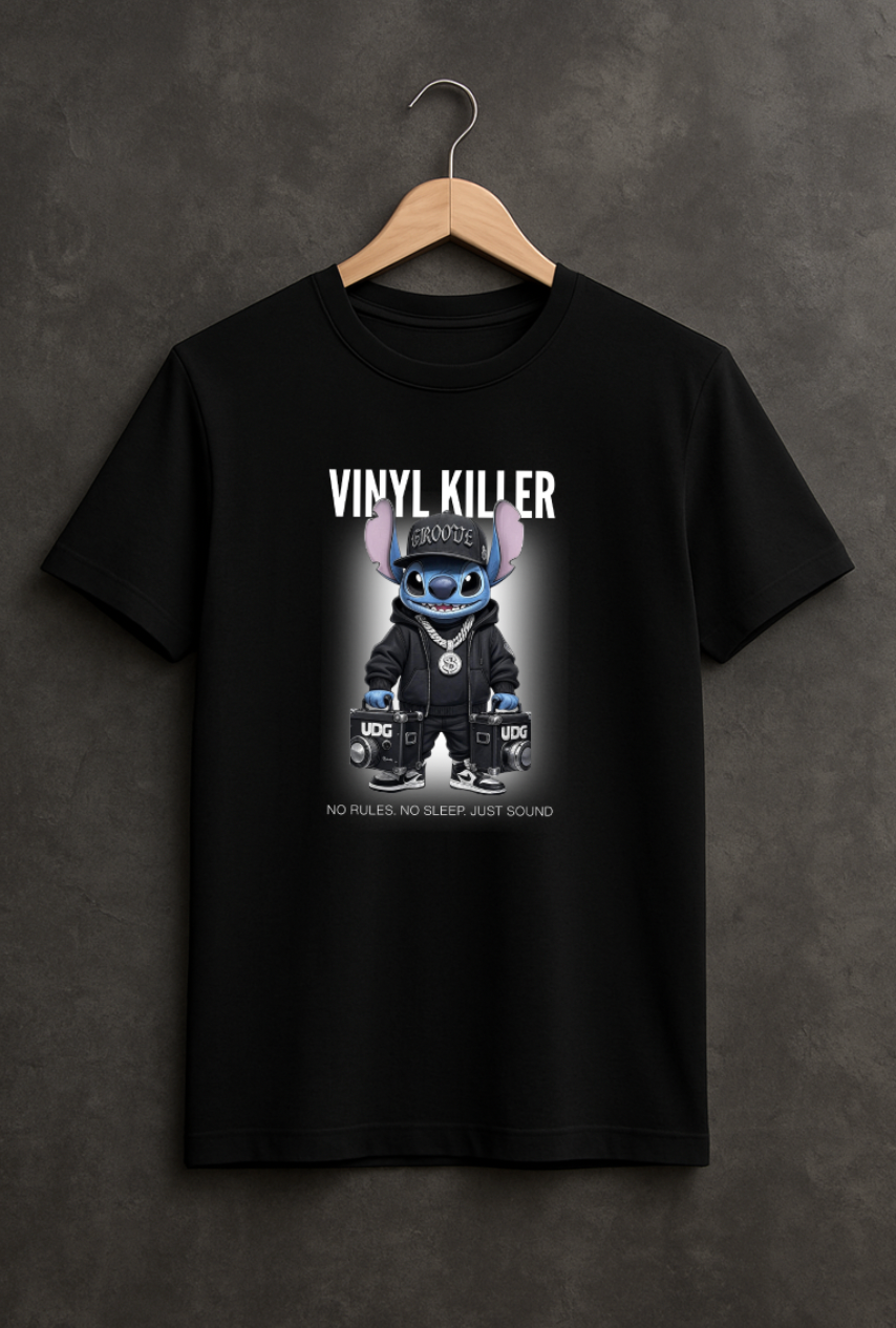Grooveman Black Collection — Vinyl Killer Stitch DJ T-Shirt