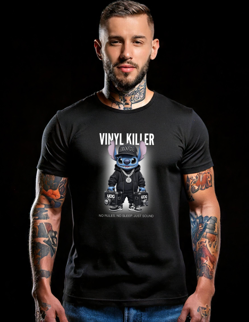 Grooveman Black Collection — Vinyl Killer Stitch DJ T-Shirt