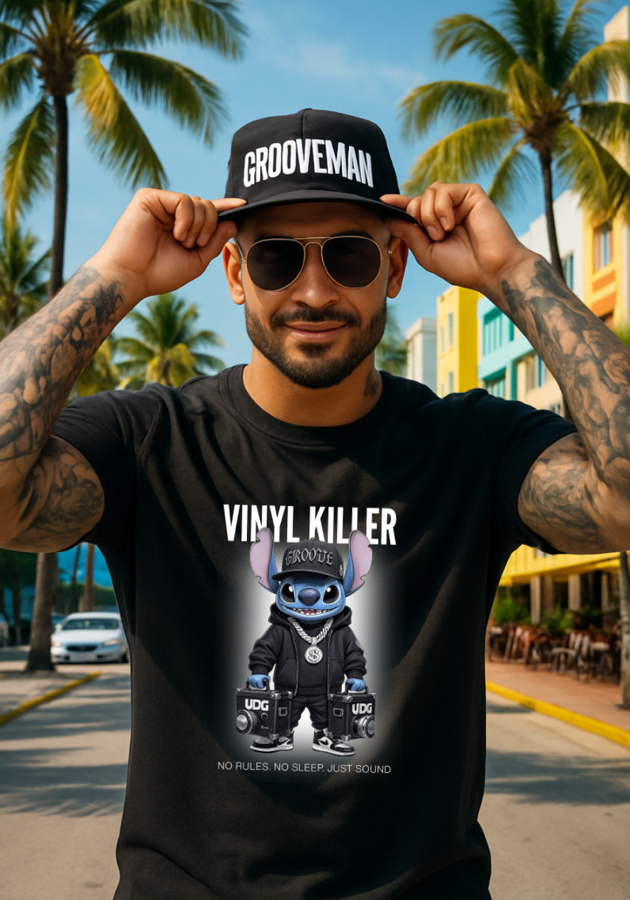 Grooveman Black Collection — Vinyl Killer Stitch DJ T-Shirt