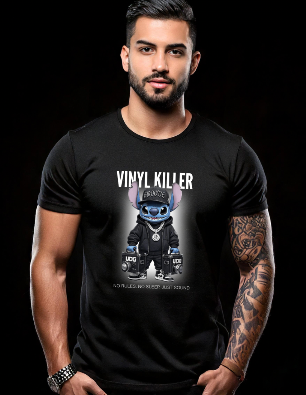 Grooveman Black Collection — Vinyl Killer Stitch DJ T-Shirt