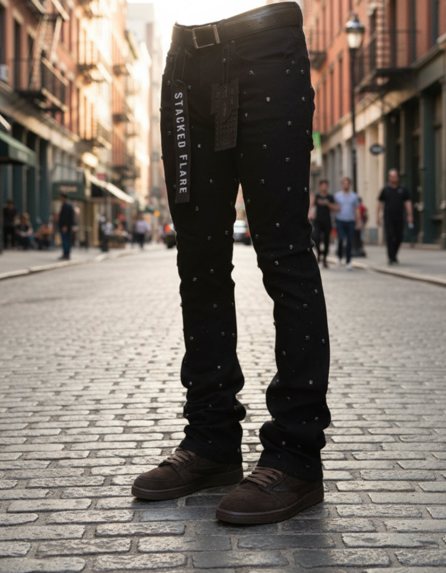 Diamond Studded Black Stacked Flare