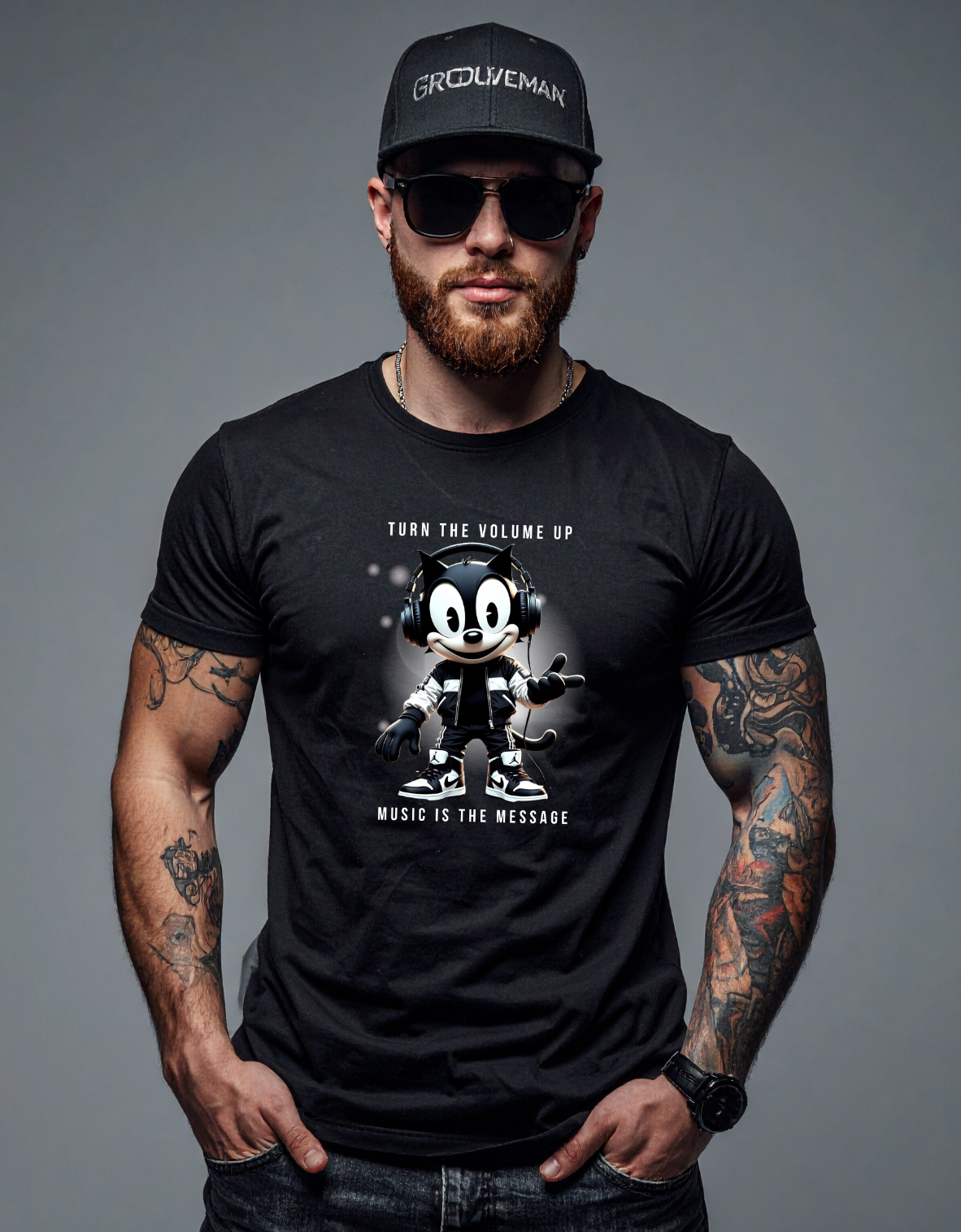 Turn The Volume Up – Happy Felix The Cat DJ Black Collection T-Shirt