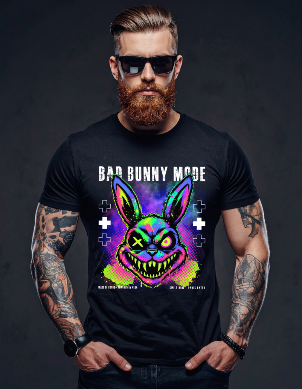 Grooveman – Bad Bunny Mode Neon Psycho Graphic T-Shirt