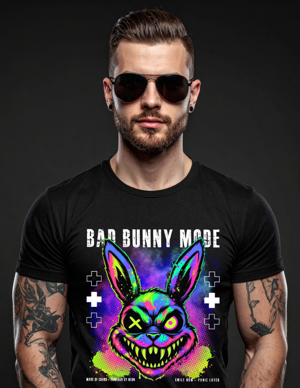 Grooveman – Bad Bunny Mode Neon Psycho Graphic T-Shirt