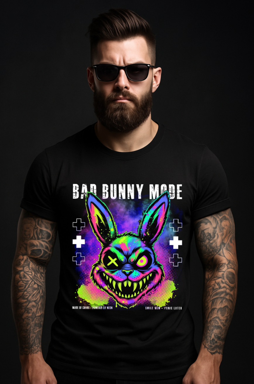 Grooveman – Bad Bunny Mode Neon Psycho Graphic T-Shirt