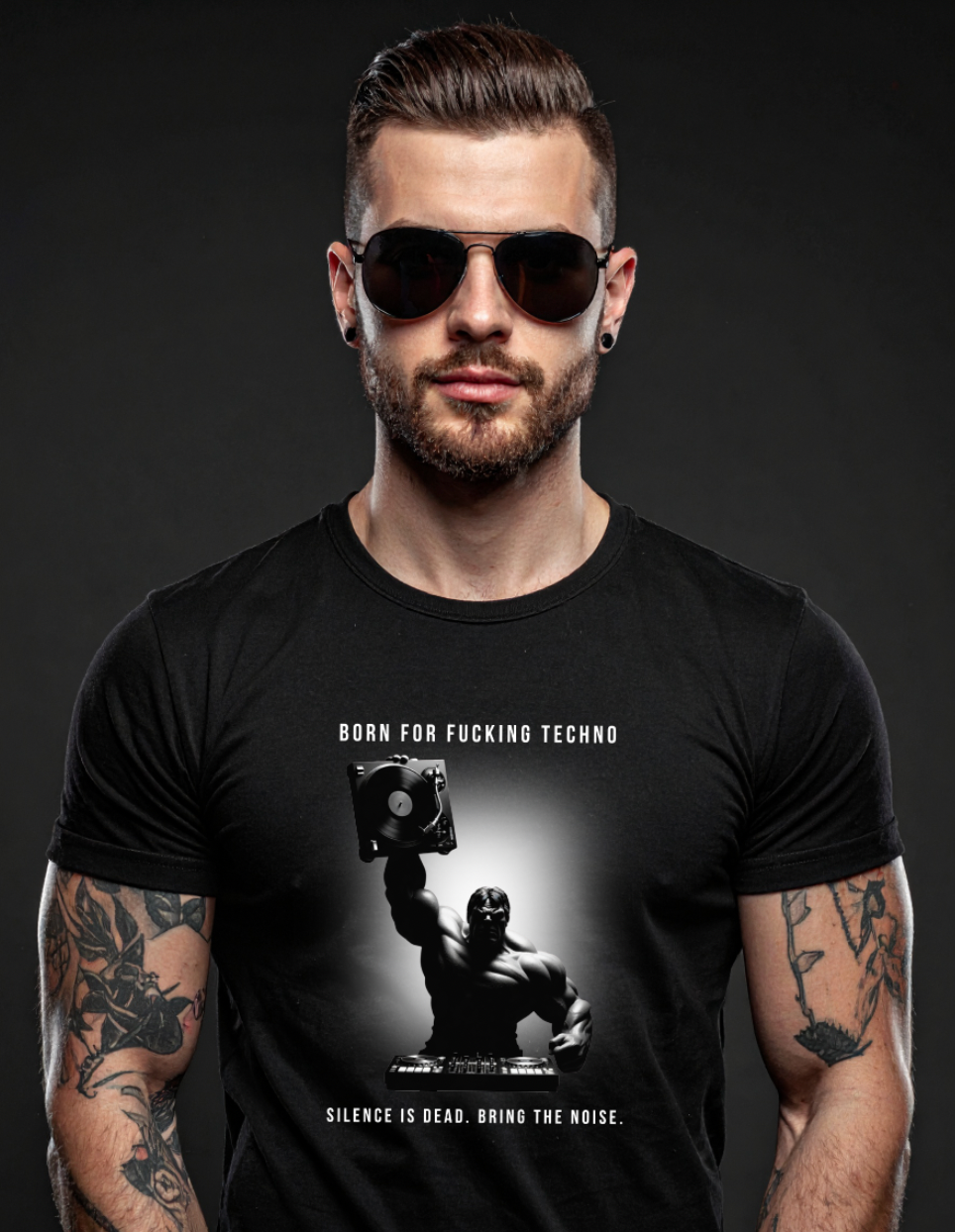 Grooveman T-Shirt – Born For Fucking Techno | Black Collection DJ Graphic Tee