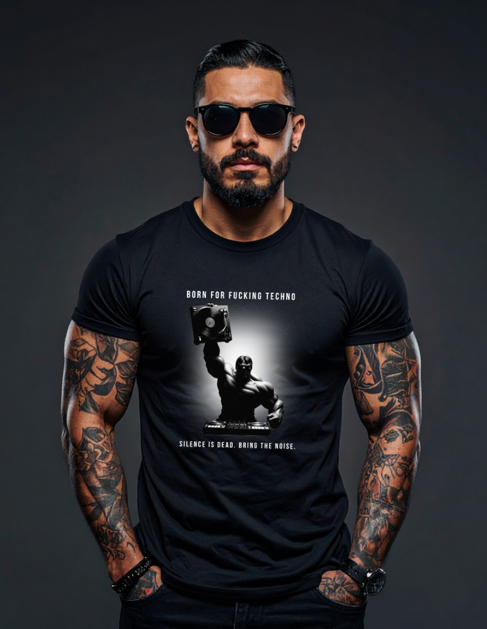 Grooveman T-Shirt – Born For Fucking Techno | Black Collection DJ Graphic Tee