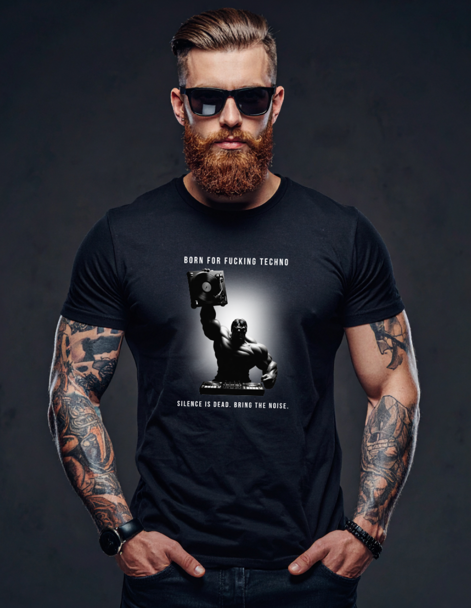 Grooveman T-Shirt – Born For Fucking Techno | Black Collection DJ Graphic Tee