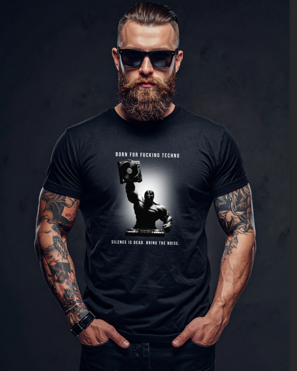 Grooveman T-Shirt – Born For Fucking Techno | Black Collection DJ Graphic Tee