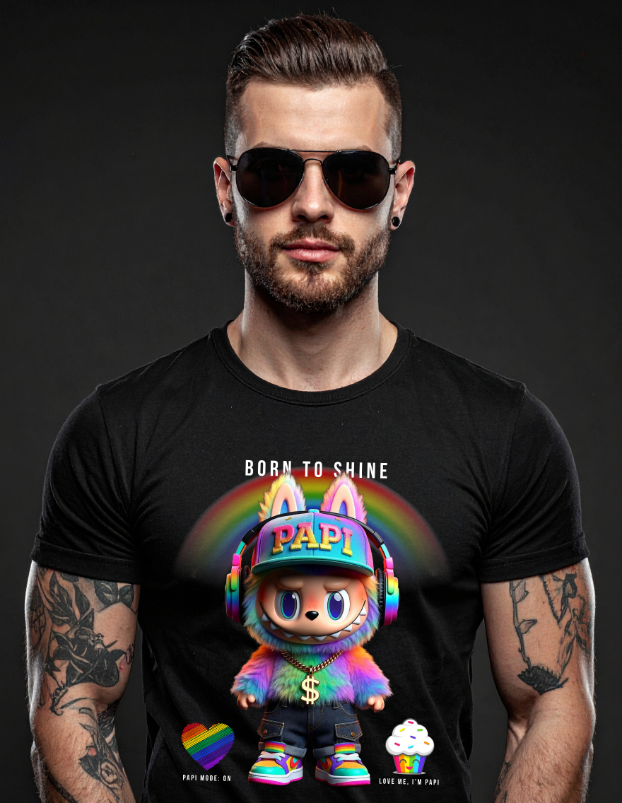 Born To Shine – Papi Rainbow Graphic Tee
