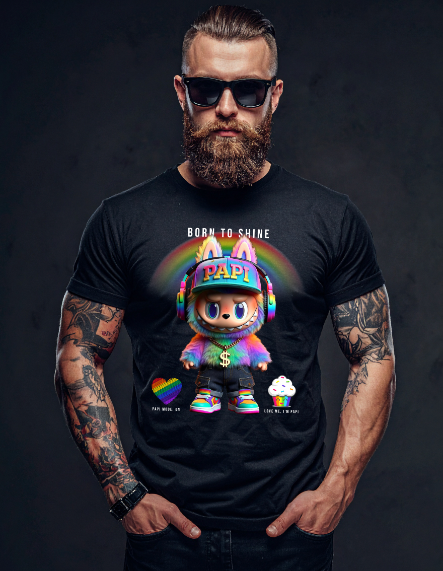 Born To Shine – Papi Rainbow Graphic Tee