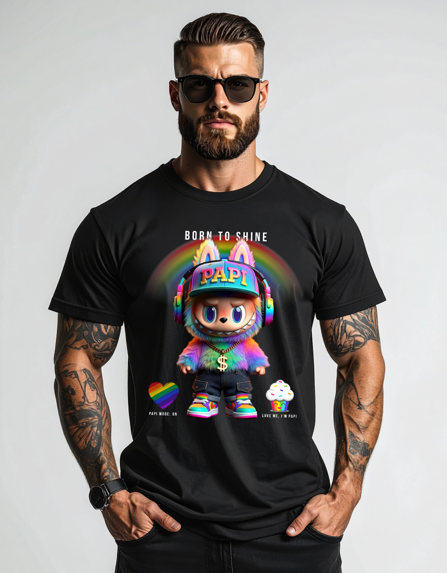 Born To Shine – Papi Rainbow Graphic Tee