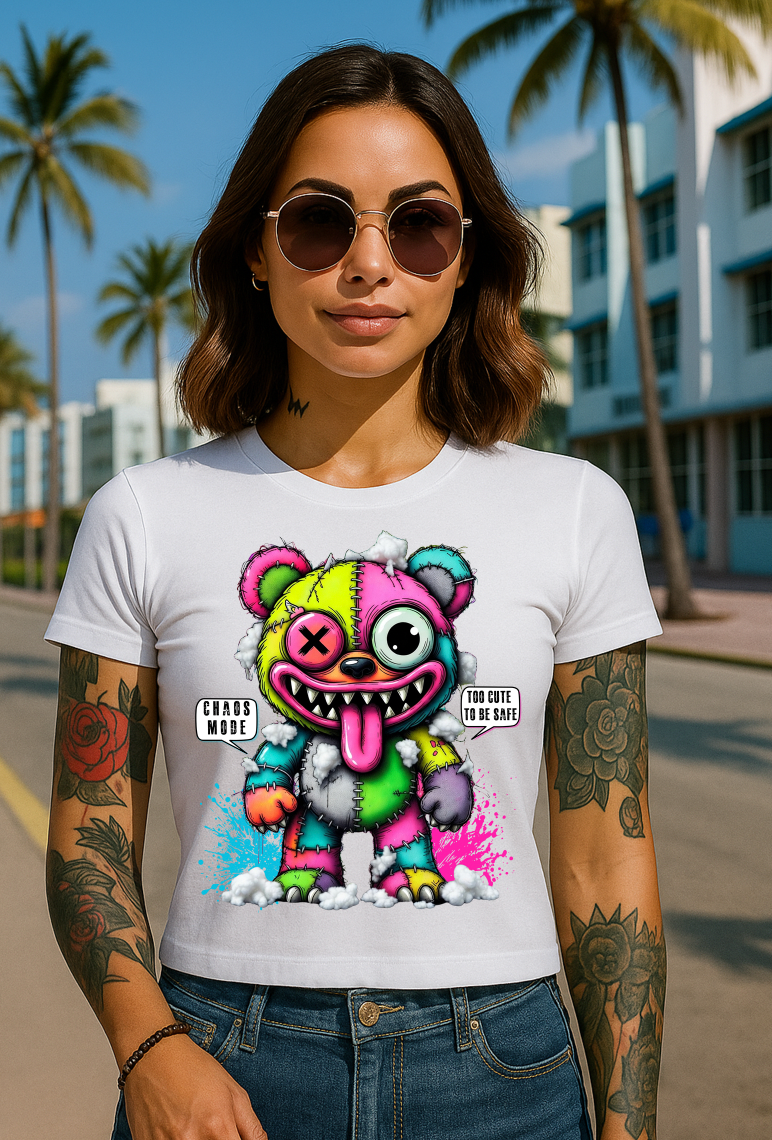 Grooveman “Too Cute To Be Safe” – Chaos Teddy Crop Tee