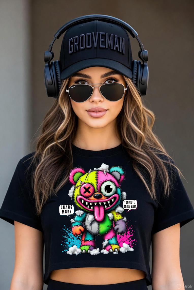Grooveman “Too Cute To Be Safe” – Chaos Teddy Crop Tee