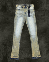 Premium Skinny Bootcut Rhinestone Jeans – Gold Vintage Wash, Super Stretch
