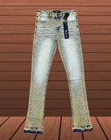 Premium Skinny Bootcut Rhinestone Jeans – Gold Vintage Wash, Super Stretch