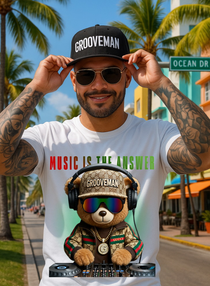 Grooveman Luxury DJ Bear Tee – Premium Streetwear Graphic Shirt for Men | High-End Fashion Collection