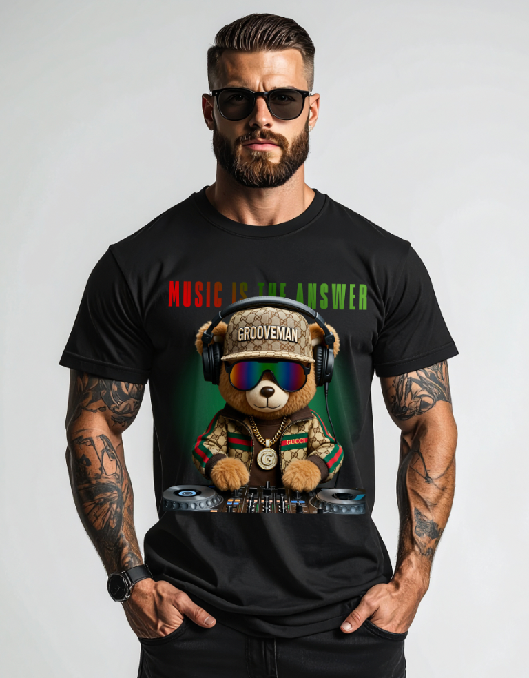 Grooveman Luxury DJ Bear Tee – Premium Streetwear Graphic Shirt for Men | High-End Fashion Collection