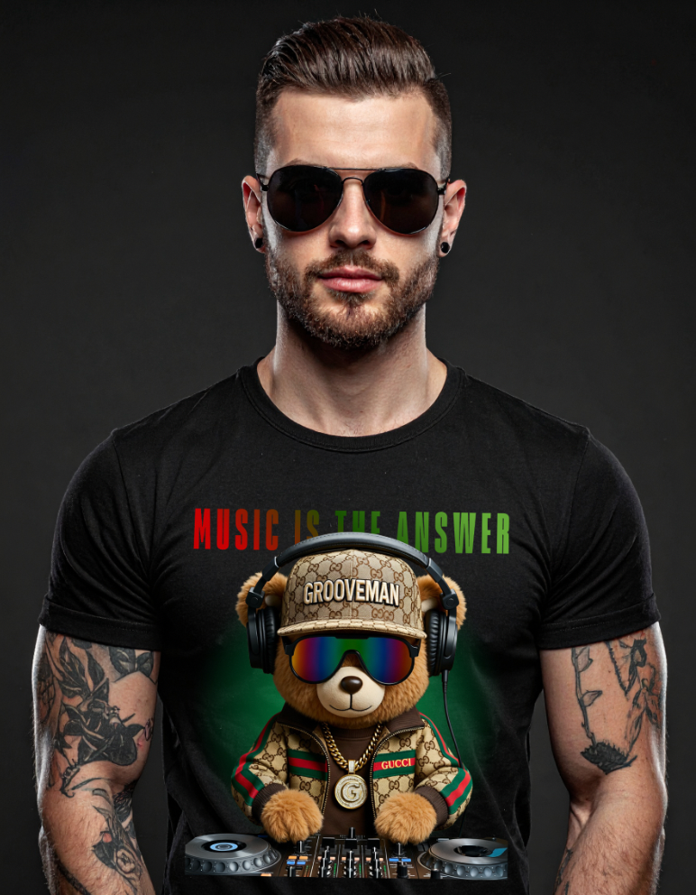 Grooveman Luxury DJ Bear Tee – Premium Streetwear Graphic Shirt for Men | High-End Fashion Collection