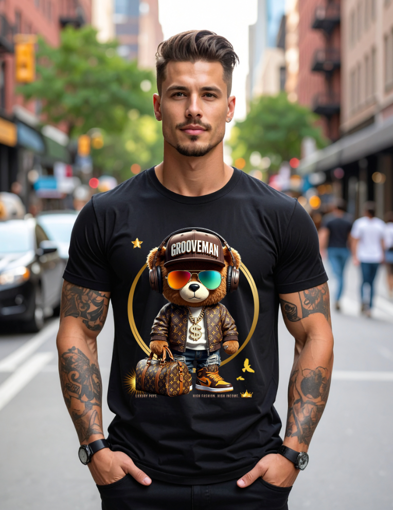 Grooveman Luxury Bear Streetwear Tee – Premium Graphic, High Fashion Edition