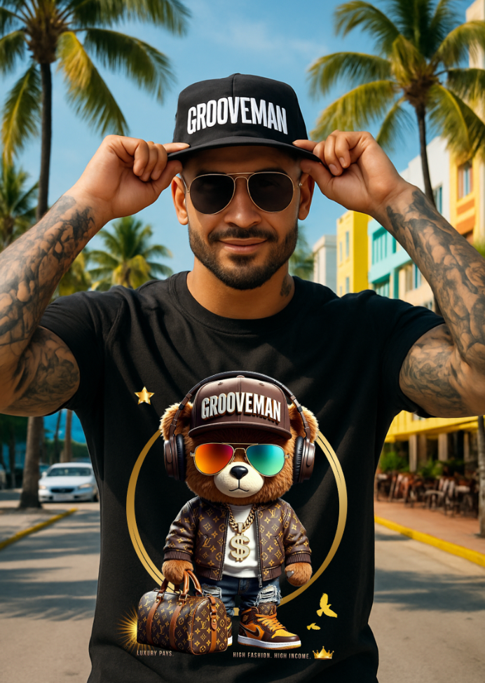 Grooveman Luxury Bear Streetwear Tee – Premium Graphic, High Fashion Edition